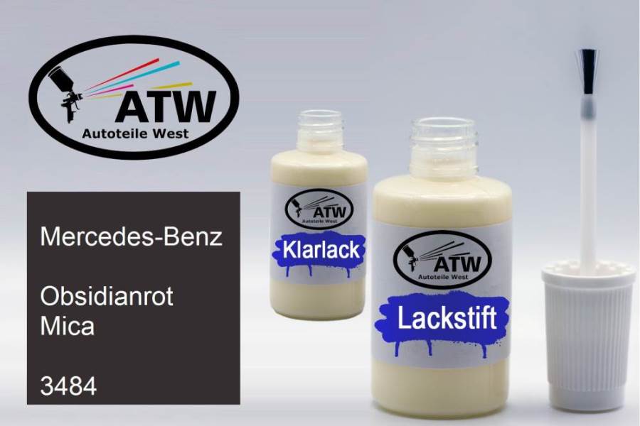 Mercedes-Benz, Obsidianrot Mica, 3484: 20ml Lackstift + 20ml Klarlack - Set, von ATW Autoteile West.